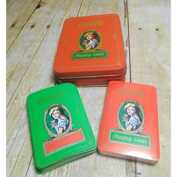 Vintage Coca-Cola Playing Cards 2 Decks Collectors Tin Hong Kong (lvb) - Picture 1 of 7